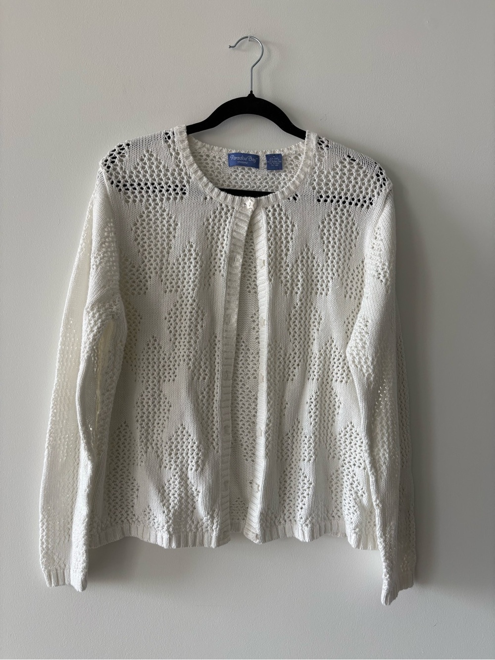 Paradise Bay Misses White Crochet Open-Knit Star Cardigan Ramie Cotton Blend M